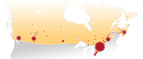 Canadian heat map of litigation locations