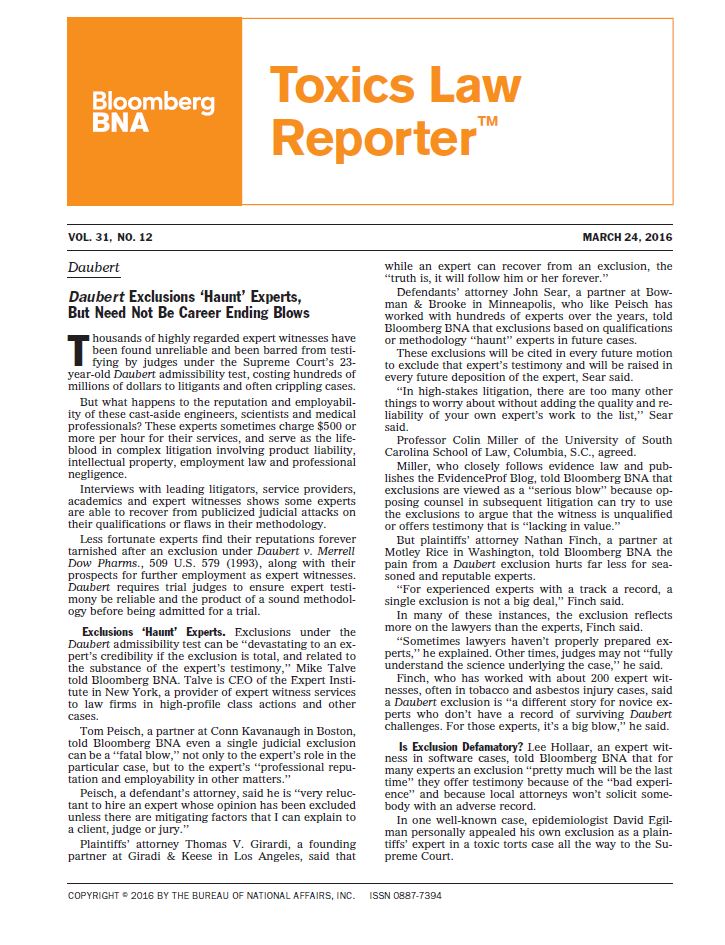 Cover Page of Bloomberg BNA Toxics Law Report