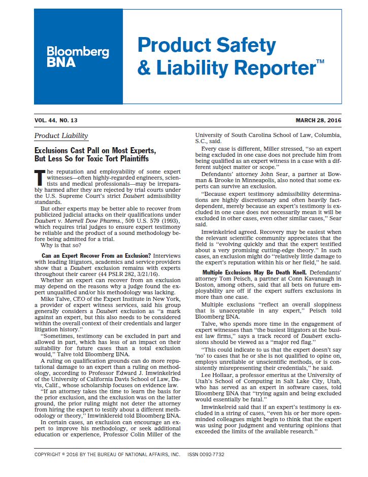 Cover Page of Bloomberg BNA Product Safety & Liability  Repor
