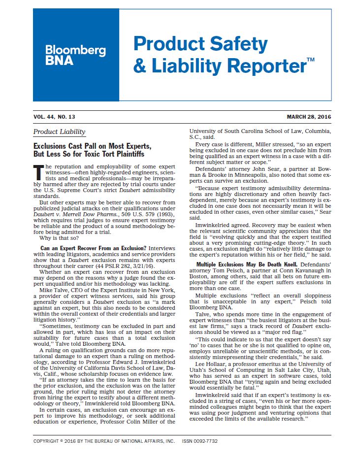 Cover Page of Bloomberg BNA Product Safety & Liability Repor