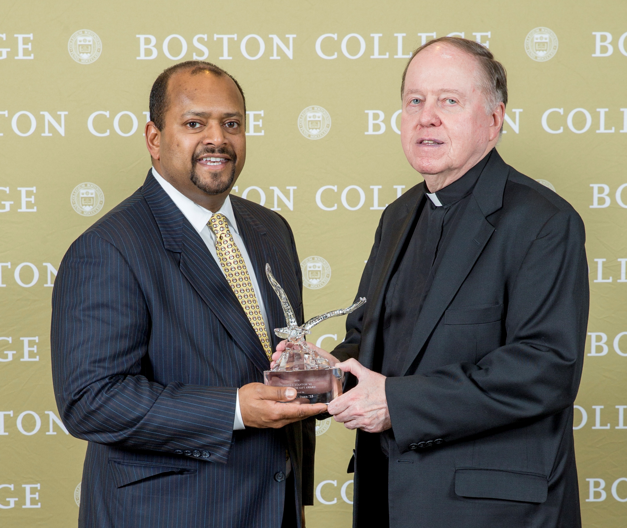 Roshan Rajkumar Accepts Alumni Award from Boston College President