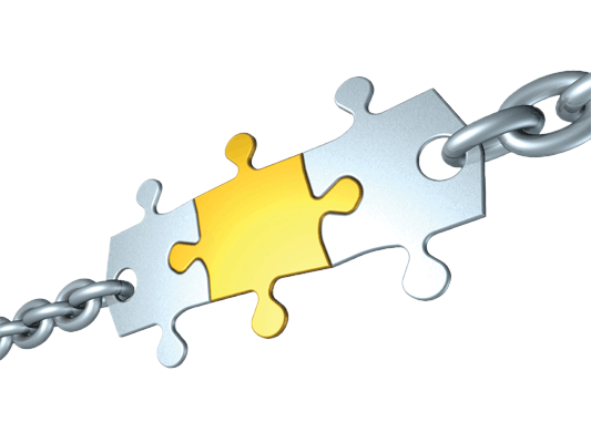 puzzle pieces with connected chain links